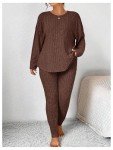 Plus Size Rib Knit Pajama Set in Coffee Brown