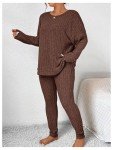 Plus Size Rib Knit Pajama Set in Coffee Brown