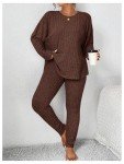 Plus Size Rib Knit Pajama Set in Coffee Brown