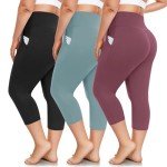 Plus Size Capri Leggings with Pockets - 3 Pack