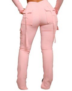 High Waisted Velvet Cargo Leggings for Women