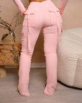 High Waisted Velvet Cargo Leggings for Women