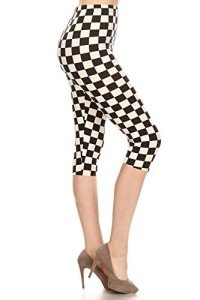 High Waisted Checkered & Animal Print Capri Leggings