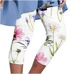 Floral Print Mom Capri Leggings with Pockets