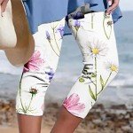 Floral Print Mom Capri Leggings with Pockets