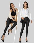 SANTINY High Waisted Faux Leather Leggings - Black