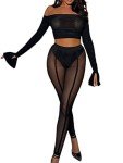 Sheer Mesh Leggings with Built-In Panties - Black