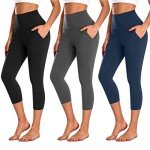 3 Pack High-Waisted Capri Leggings with Pockets
