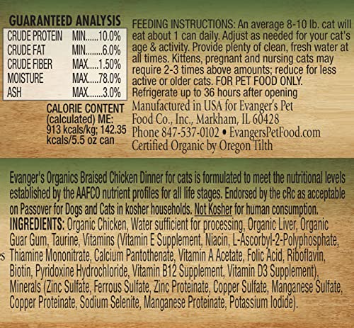 24-Pack Evanger's Organic Braised Chicken Cat Food