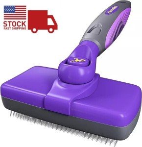 Hertzko Self-Cleaning Slicker Brush for Dogs, Cats - The Ultimate Dog Brush for Shedding Hair, Fur - Comb for Grooming Long Haired & Short Haired Dogs, Cats, Rabbits & More, Deshedding Tool, Cat Brush