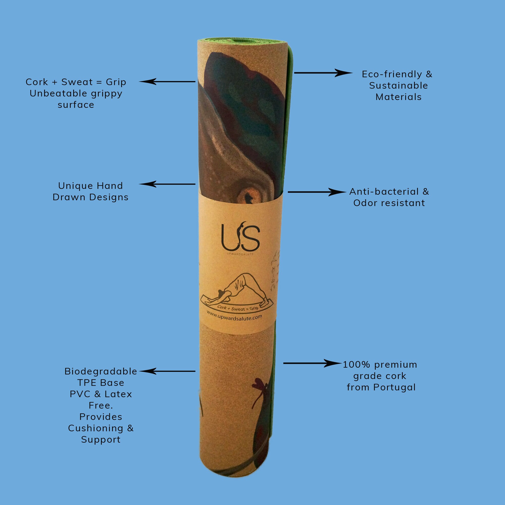 Hand Illustrated Eco-Friendly Cork Yoga Mat