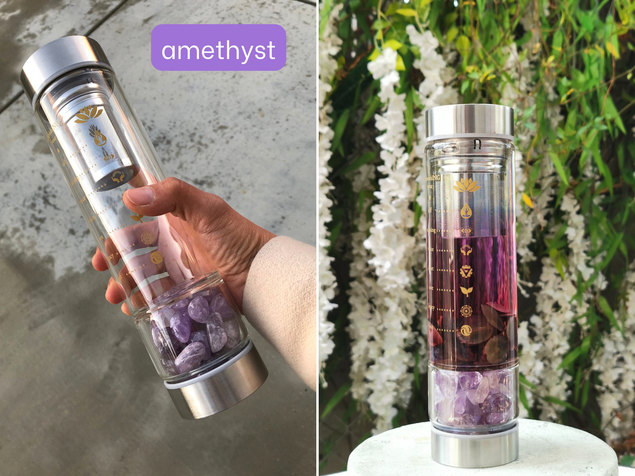 Gemstone Infused Stainless Steel Crystal Water Bottle