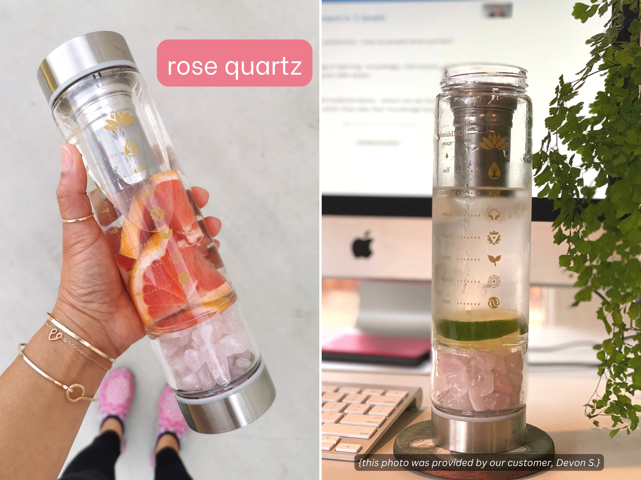 Gemstone Infused Stainless Steel Crystal Water Bottle