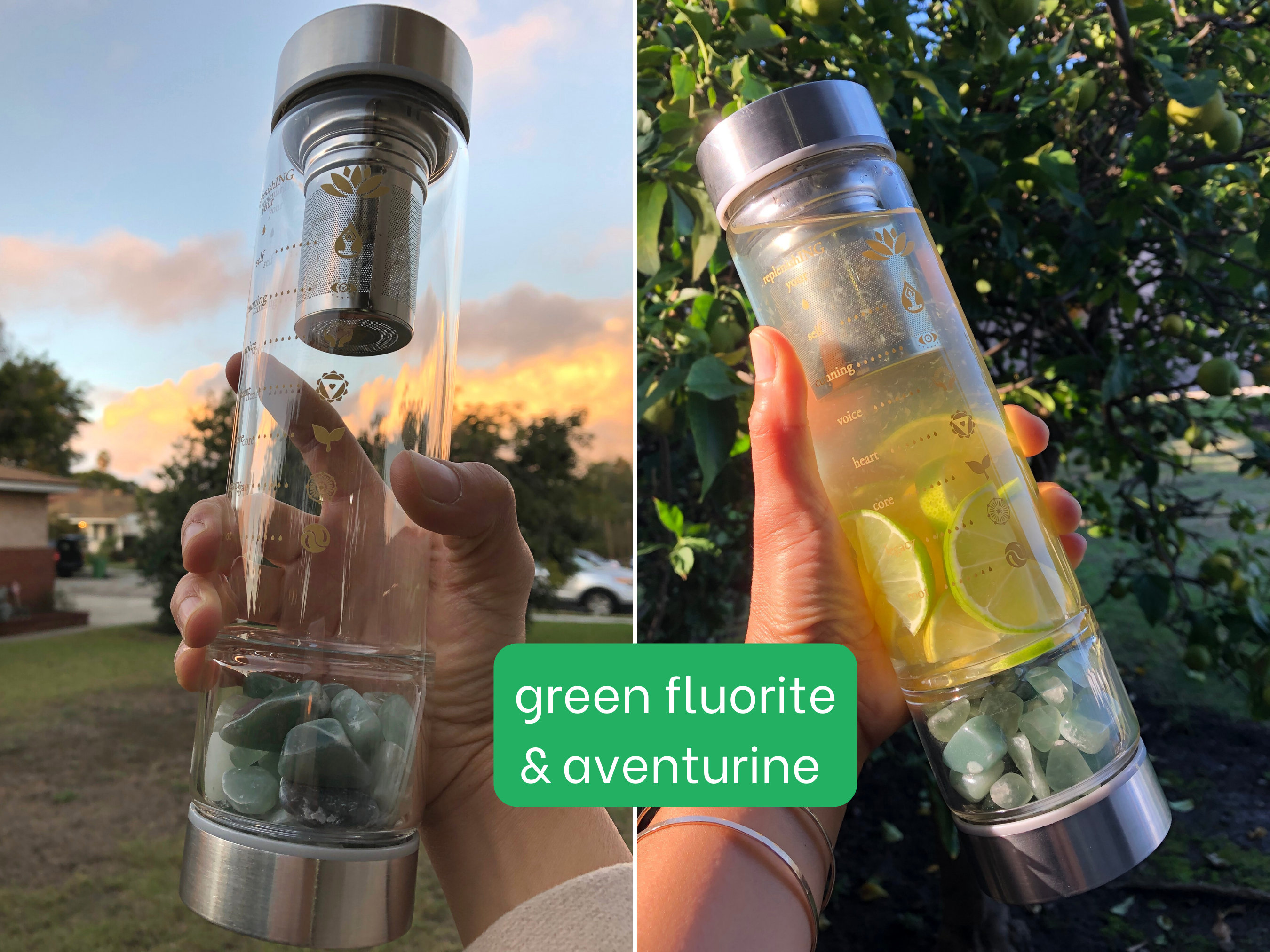 Gemstone Infused Stainless Steel Crystal Water Bottle