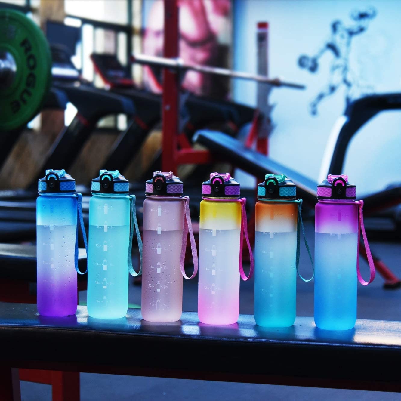 Water Bottle with Time Marker, Carry Strap for Yoga