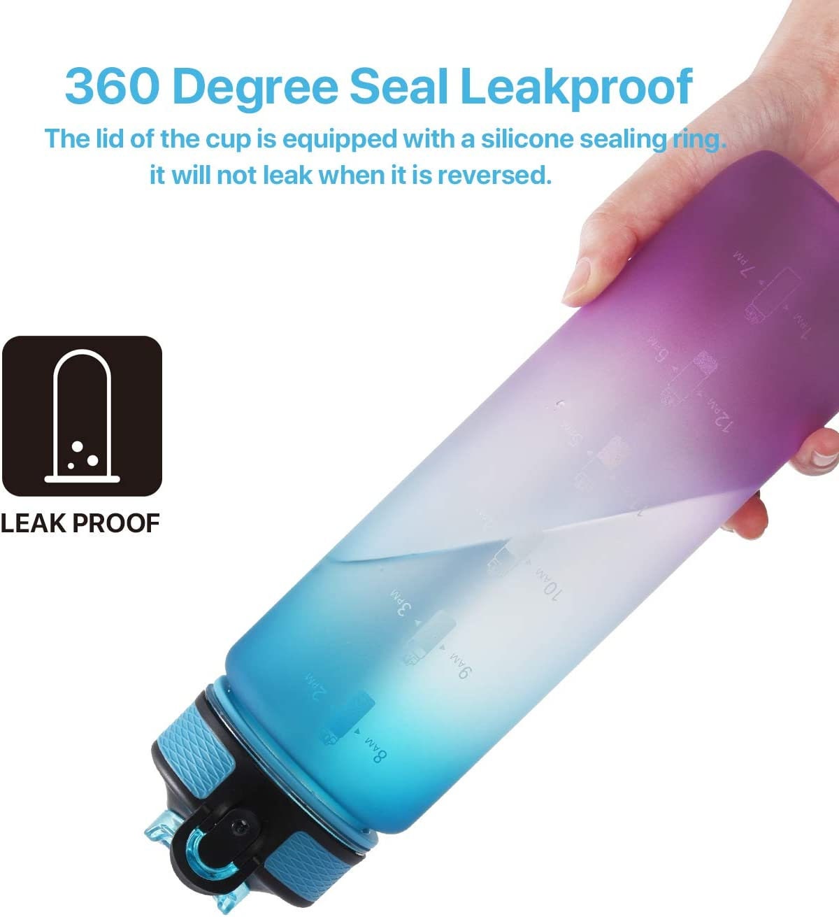 Water Bottle with Time Marker, Carry Strap for Yoga