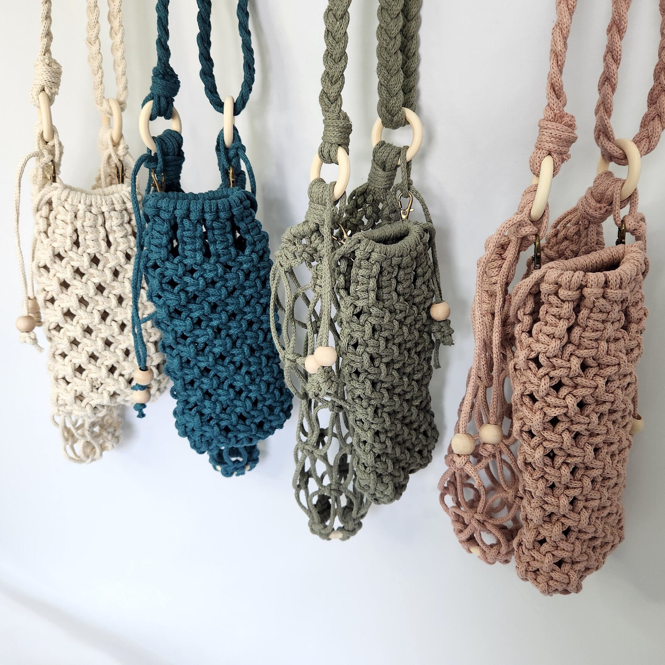 Macrame Water Bottle Holder with Removable Phone Pouch