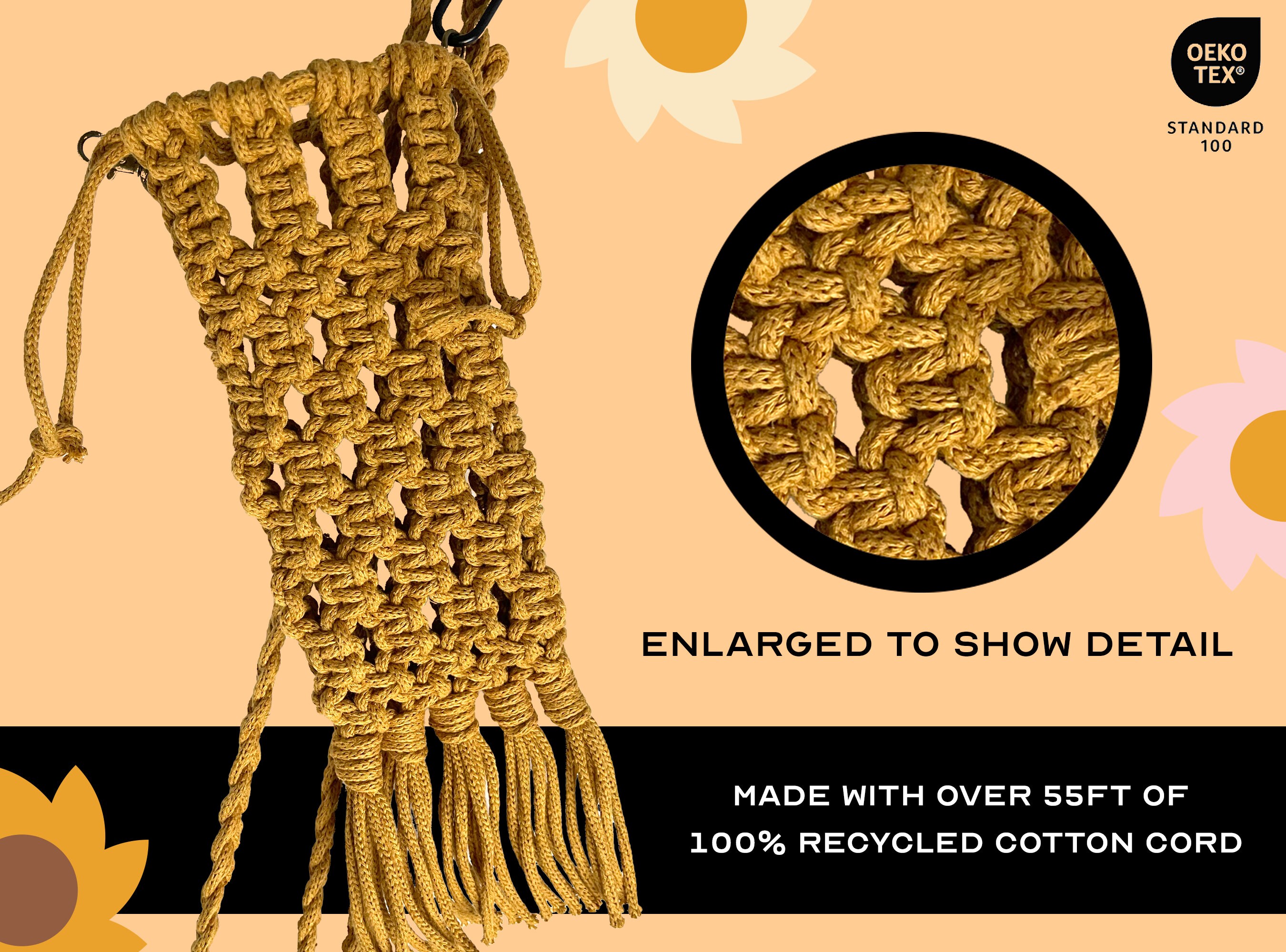 Macrame Water Bottle Holder with Removable Phone Pouch