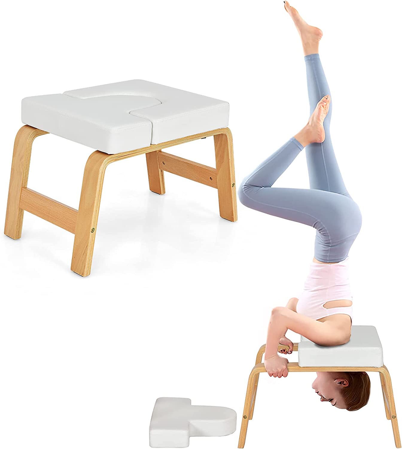 Yoga Headstand Bench - Balance, Shape, Strengthen with Wood Frame