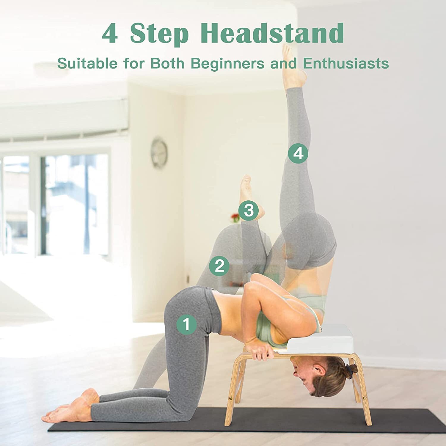 Yoga Headstand Bench - Balance, Shape, Strengthen with Wood Frame