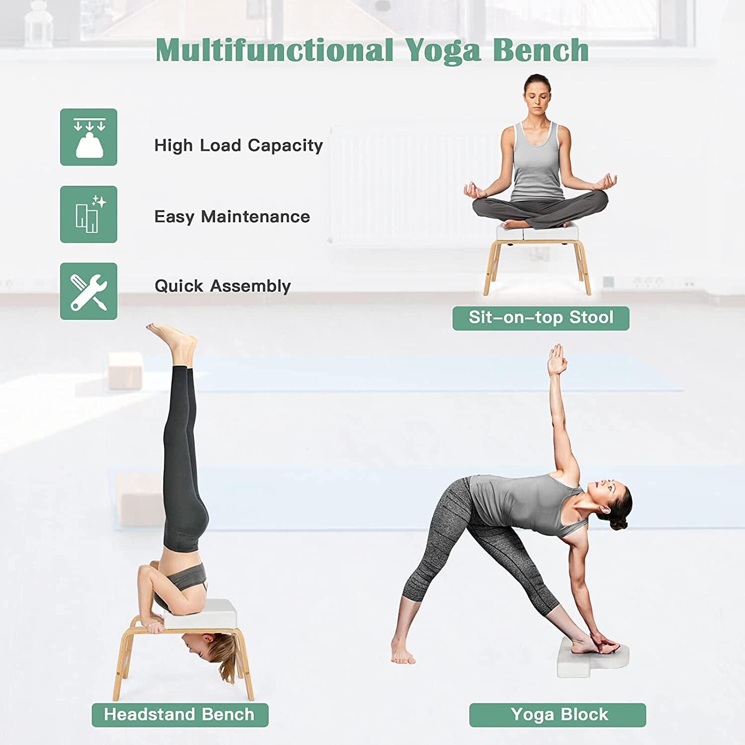 Yoga Headstand Bench - Balance, Shape, Strengthen with Wood Frame