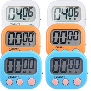 6 Pack Magnetic Digital Kitchen Timers - Multicolored