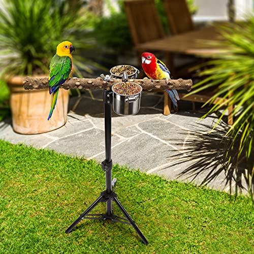 43 INCH Adjustable Parrot Perch Stand with Feeding Bowls