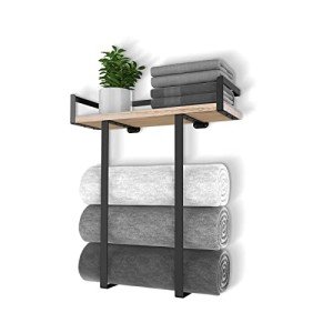 Wall-Mounted Towel Rack with Wooden Shelf