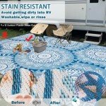 Patio Rugs Outdoor 9x12 Clearance Waterproof Navy Blue Outdoor Rugs Camping Rugs for Outside Your Rv Plastic Straw Rug Boho Outdoor Mat Stain Resistant Outdoor Carpet Waterproof for Deck,Camping,Pool…