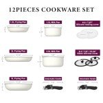 Motase 12pcs Pots and Pans Set, Nonstick Cookware Sets Detachable Handle, Induction Kitchen Cookware Set Non Stick with Removable Handle, RV Cookware Set, Oven Safe, White