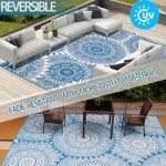 Patio Rugs Outdoor 9x12 Clearance Waterproof Navy Blue Outdoor Rugs Camping Rugs for Outside Your Rv Plastic Straw Rug Boho Outdoor Mat Stain Resistant Outdoor Carpet Waterproof for Deck,Camping,Pool…