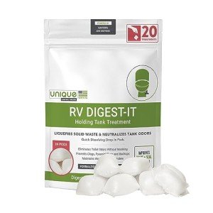 Unique RV Digest-It Black Water Tank Treatment, Drop-In Pod - 20 Uses Per Bag - Eliminates Odor and Liquifies Waste (20 Pods)