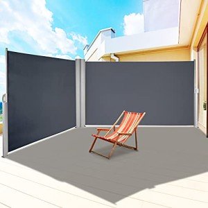 VEVOR Retractable Side Awning, UV 50 63''x 236'' Full Aluminum Rust-Proof Patio Sunshine Screen, 280 g Thicken Outdoor Privacy Divider & Wind Screen, for Courtyard, Balcony, Roof Terraces, Gray
