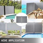 VEVOR Retractable Side Awning, UV 50 63''x 236'' Full Aluminum Rust-Proof Patio Sunshine Screen, 280 g Thicken Outdoor Privacy Divider & Wind Screen, for Courtyard, Balcony, Roof Terraces, Gray