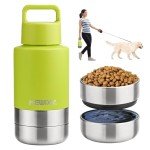 KEWIXY Insulated Dog Travel Water Bottle with Detachable Bowls, 3 in 1 Portable Dog Water Bottle Dispenser, Dog Accessories for Walking, Hiking, Camping, Outdoor (Bright Green, 32 Oz)