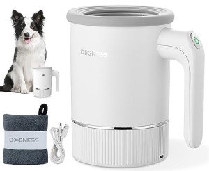 DOGNESS Automatic Dog Paw Cleaner and Massager, Electric Paw Washer for Dogs Portable Paw Cleaner Cup, Dog Foot Cleaning Machine USB Rechargeable, Designed for Medium to Large Dogs (White)