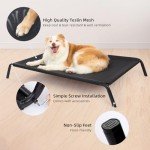pettycare Elevated Outdoor Dog Bed - Raised Cots Beds for Large Dogs Easy to Assemble, Cooling Lifted Pet Hammock with Durable Breathable Teslin Mesh and Non-Slip Feet, Non-Slip Feet, Black 48"