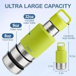 KEWIXY Insulated Dog Travel Water Bottle with Detachable Bowls, 3 in 1 Portable Dog Water Bottle Dispenser, Dog Accessories for Walking, Hiking, Camping, Outdoor (Bright Green, 32 Oz)