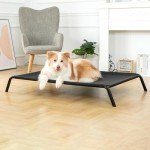 pettycare Elevated Outdoor Dog Bed - Raised Cots Beds for Large Dogs Easy to Assemble, Cooling Lifted Pet Hammock with Durable Breathable Teslin Mesh and Non-Slip Feet, Non-Slip Feet, Black 48"