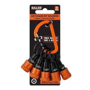 Railer Bit Holder Keychain 5pc - 1/4 inch Hex Shank Bit Holders - Quick Release Bit Holder For Nut Driver, Screwdriver & Drill Bits w/Key Chain Carabiner