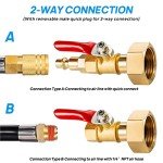 Breezliy 2PCS Brass RV Winterize Blowout Adapter, 1/4 Inch Male Quick Connecting Plug &3/4 inch Male GHT Thread &1/4 Inch Ball Valve with 2 Pcs Washers for Winterize RV Boat Camper Trailer