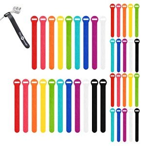 Self-Gripping Cable Ties by Wrap-It Storage, Multi-Color, 40 Pack (5 Inch and 8 Inch Straps) – Reusable Hook and Loop Cord Keeper, Cable Wrappers for Cord Management and Home Office Desk Organization