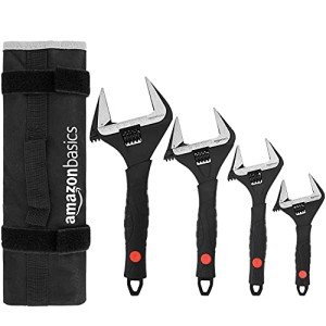 Amazon Basics 4-Piece Plumbing Adjustable Wrench with Soft Grip, Wide Mouth, Includes: 6-Inch (150mm), 8-Inch (200mm), 10-Inch (250mm), 12-Inch (300mm), 4 Sizes Bundle