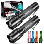 WdtPro LED Flashlight High Lumens SR2000 Pro, 2 Pack Brighter Tactical Flashlights with 5 Modes & Zoomable, Powerful Mini Flash Light for Emergency, Camping, Hiking (Black)
