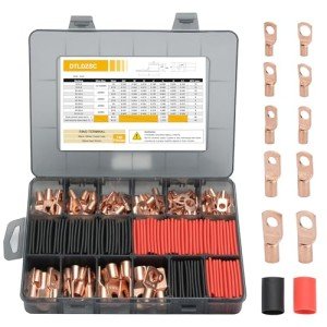 DTLDZSC Thickened Copper Lugs,Electric Wire Lugs,AWG2 4 6 8 10 12Gauge,80Pcs Heavy Duty Battery Cable Lugs Ends Ring Terminal Connectors,80Pcs 3:1 Heat Shrink Tubing Assortment Kit Set(160pcs)