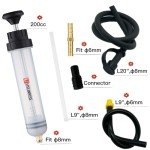 USUNRISE Automotive Fluid Extractor Pump,Oil Change Syringe with Long Hose,Syringe Style Pump for Power Steering Transmission Gear Oil & Brake Fluid Changes, Hand Vacuum Pump 200CC/200ML-3 ProType