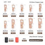 DTLDZSC Thickened Copper Lugs，Electric Wire Lugs，AWG2 4 6 8 10 12Gauge，80Pcs Heavy Duty Battery Cable Lugs Ends Ring Terminal Connectors，80Pcs 3:1 Heat Shrink Tubing Assortment Kit Set（160pcs）