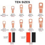 150pcs Battery Cable Ends Awg 2 4 6 8 10 Gauge Wire Connectors,Copper Ring Terminals with Heat Shrink Set,74 pcs Battery Terminal connectors Cable Lugs Ring with 76pcs Heat Shrink Tubing Kit