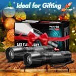 WdtPro LED Flashlight High Lumens SR2000 Pro, 2 Pack Brighter Tactical Flashlights with 5 Modes & Zoomable, Powerful Mini Flash Light for Emergency, Camping, Hiking (Black)
