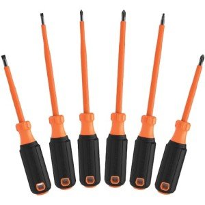 Klein Tools 85076INS Insulated Screwdriver Set features 1000V Electricial Screwdrivers, (3) Phillips and (2) Slotted and Square Tips, 6-Piece